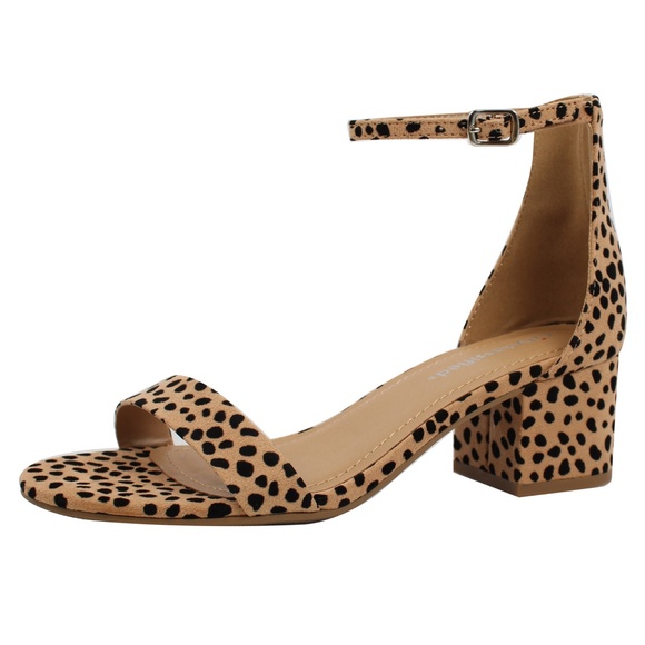 Shoes - Cheetah Open Toe Ankle Strap Mid Block Heel Sandal
